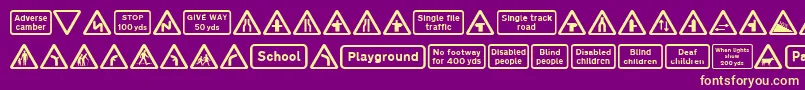 Road Caution Signs Part 1-Schriftart – Gelbe Schriften auf violettem Hintergrund