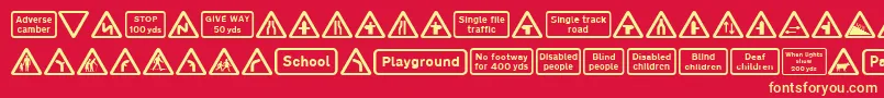 Road Caution Signs Part 1-Schriftart – Gelbe Schriften auf rotem Hintergrund