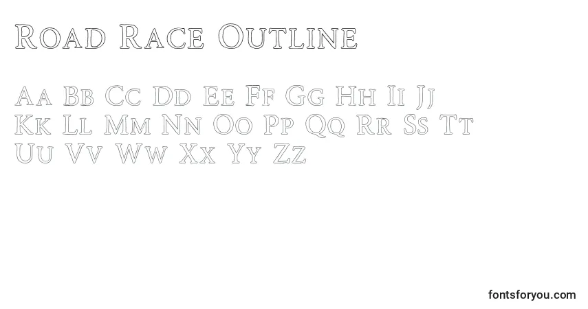Fuente Road Race Outline - alfabeto, números, caracteres especiales