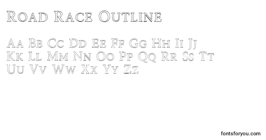 Шрифт Road Race Outline (138798) – алфавит, цифры, специальные символы