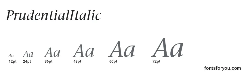 Размеры шрифта PrudentialItalic