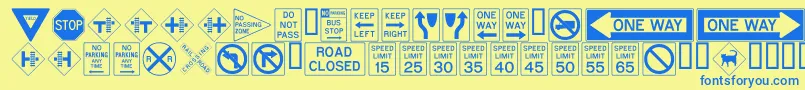 ROADSIGN Font – Blue Fonts on Yellow Background