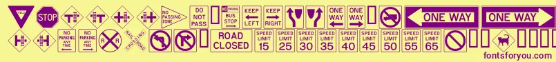 Police ROADSIGN – polices violettes sur fond jaune