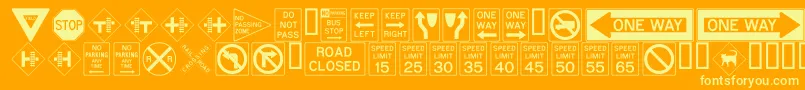 Fonte ROADSIGN – fontes amarelas em um fundo laranja