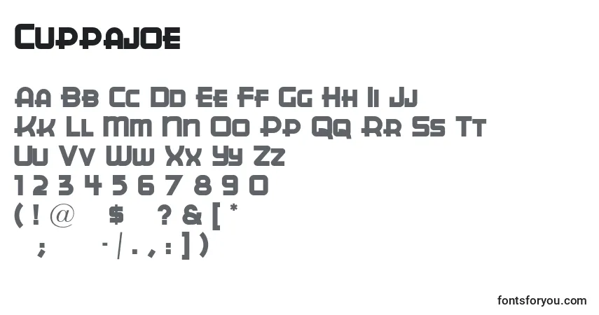 Czcionka Cuppajoe – alfabet, cyfry, specjalne znaki