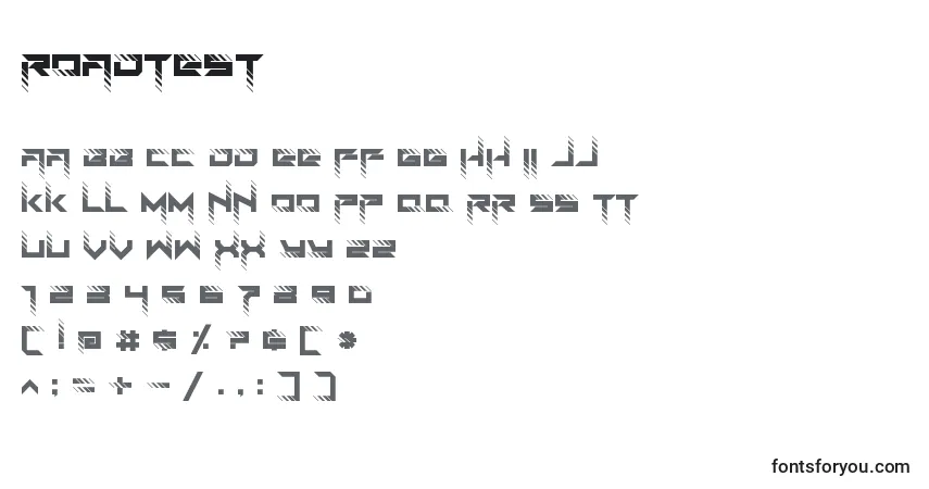 Schriftart RoadTest (138810) – Alphabet, Zahlen, spezielle Symbole