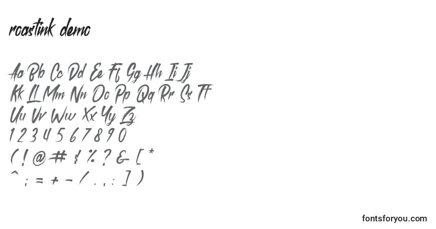 Schriftart Roastink demo – Alphabet, Zahlen, spezielle Symbole