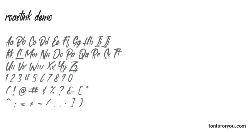 A fonte Roastink demo (138813) – alfabeto, números, caracteres especiais
