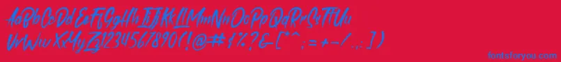 roastink demo-Schriftart – Blaue Schriften auf rotem Hintergrund