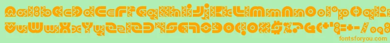 フォントRobo Arriba – オレンジの文字が緑の背景にあります。