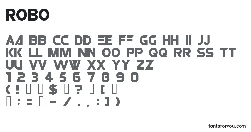 A fonte ROBO (138826) – alfabeto, números, caracteres especiais