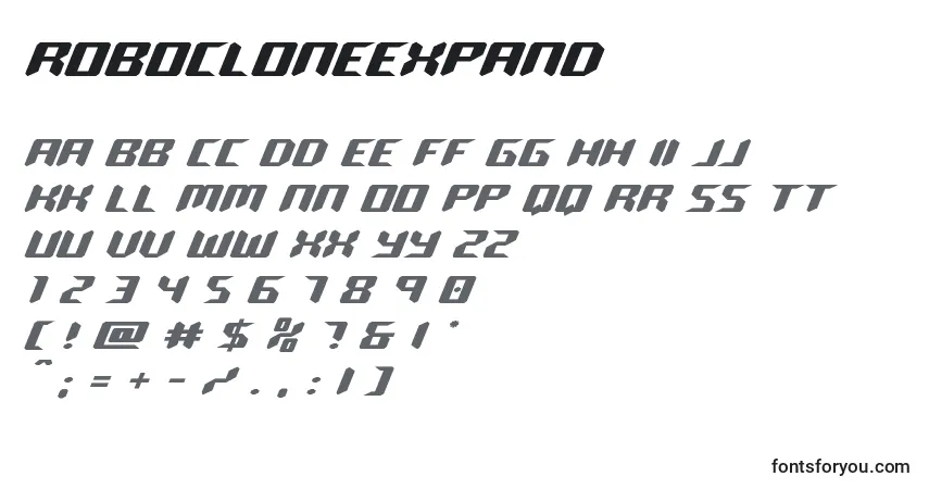 Schriftart Robocloneexpand – Alphabet, Zahlen, spezielle Symbole
