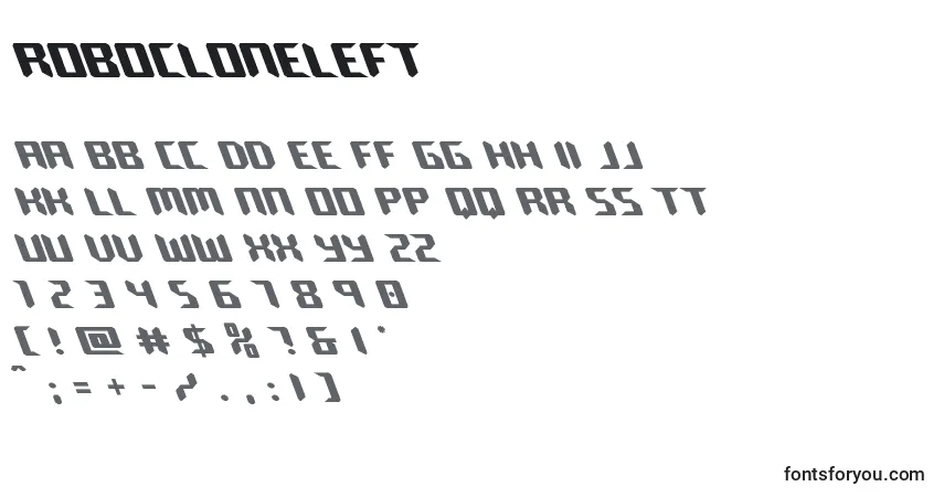 Schriftart Robocloneleft – Alphabet, Zahlen, spezielle Symbole