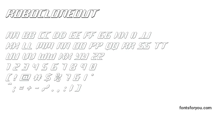 Czcionka Robocloneout – alfabet, cyfry, specjalne znaki