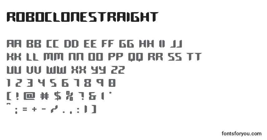 A fonte Roboclonestraight – alfabeto, números, caracteres especiais