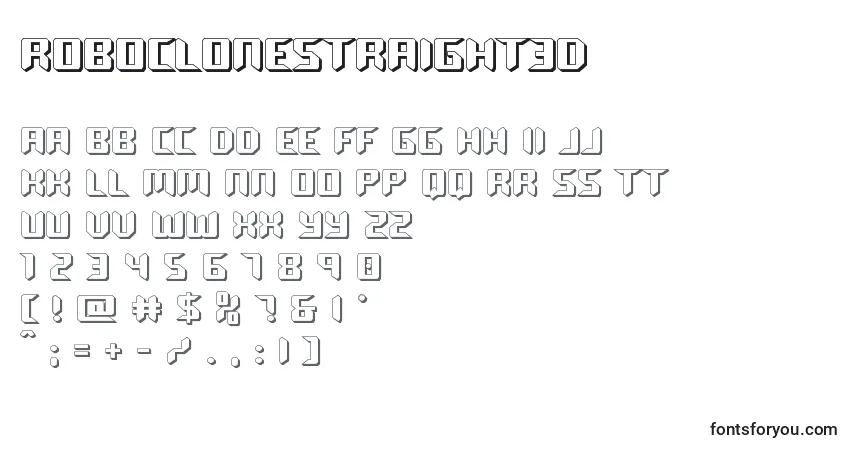 Czcionka Roboclonestraight3d – alfabet, cyfry, specjalne znaki