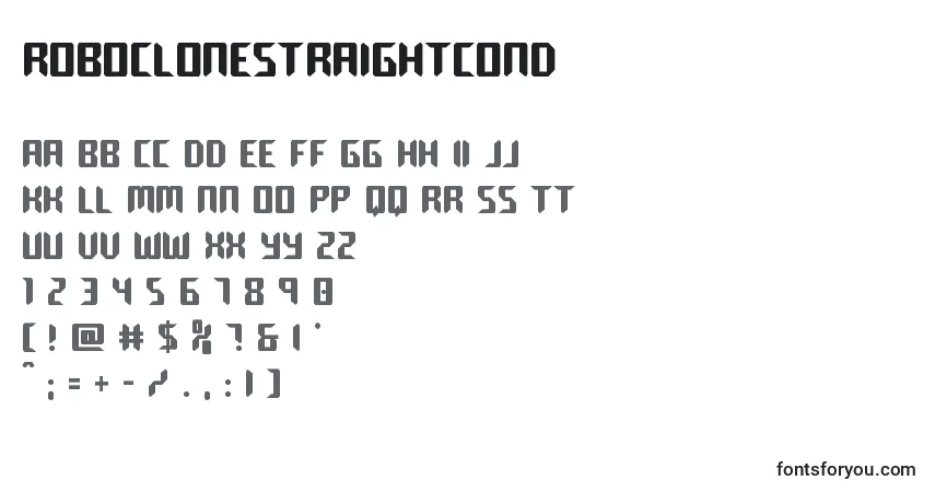 A fonte Roboclonestraightcond – alfabeto, números, caracteres especiais