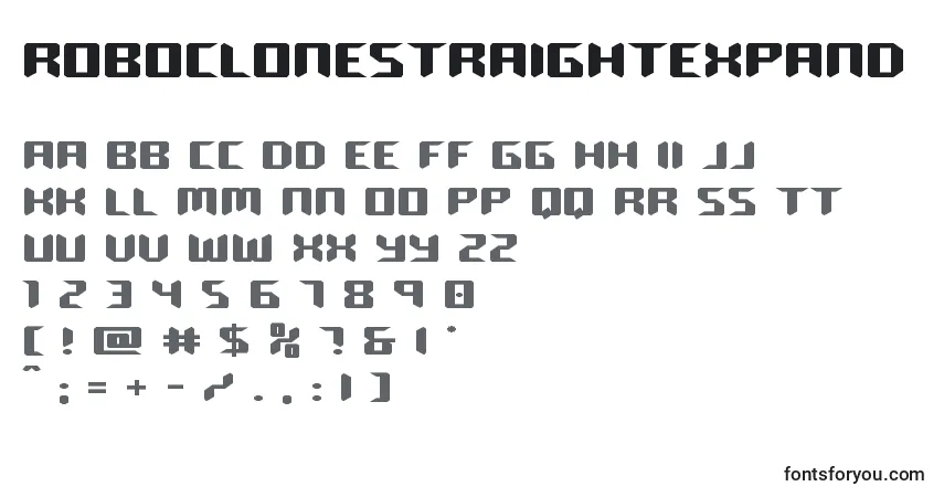 A fonte Roboclonestraightexpand – alfabeto, números, caracteres especiais