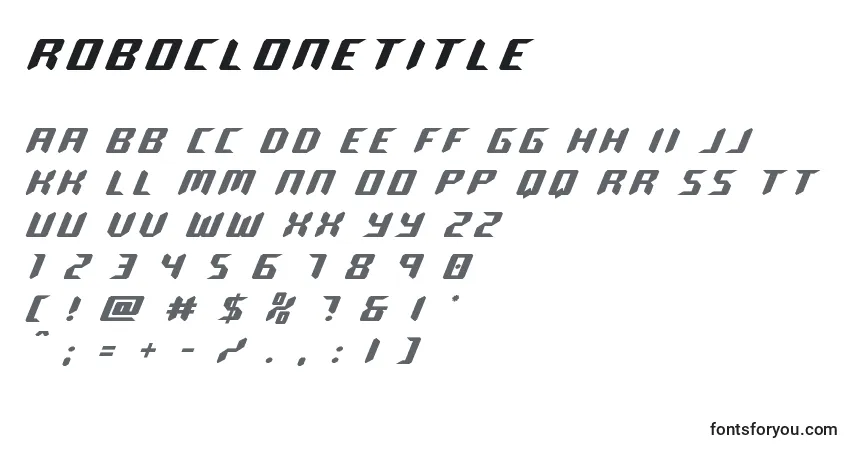 Czcionka Roboclonetitle – alfabet, cyfry, specjalne znaki