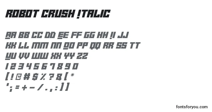 Шрифт Robot Crush Italic – алфавит, цифры, специальные символы