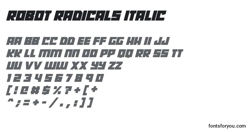 Шрифт Robot Radicals Italic – алфавит, цифры, специальные символы