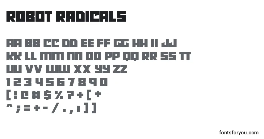 A fonte Robot Radicals – alfabeto, números, caracteres especiais