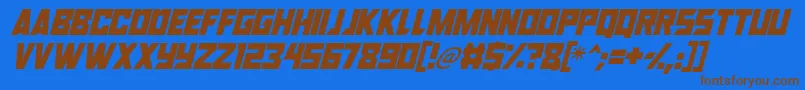 Robot Renegades Italic-Schriftart – Braune Schriften auf blauem Hintergrund