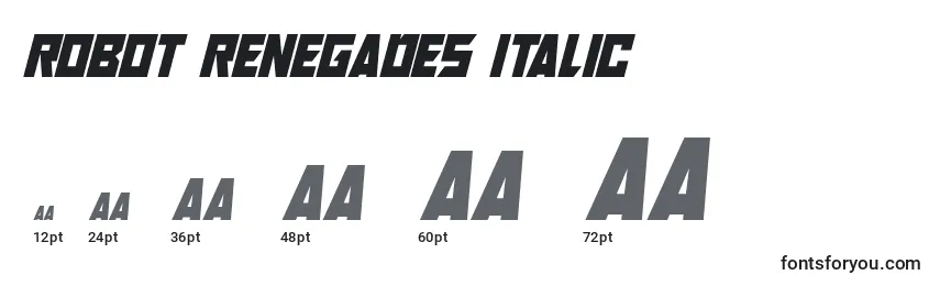 Tamanhos de fonte Robot Renegades Italic