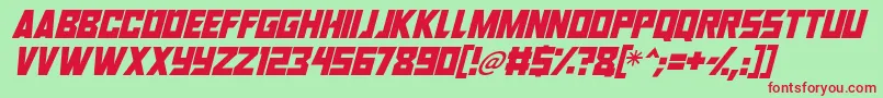 Robot Renegades Italic-Schriftart – Rote Schriften auf grünem Hintergrund