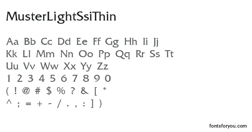 MusterLightSsiThin-fontti – aakkoset, numerot, erikoismerkit