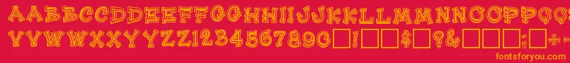 Heehaw-Schriftart – Orangefarbene Schriften auf rotem Hintergrund