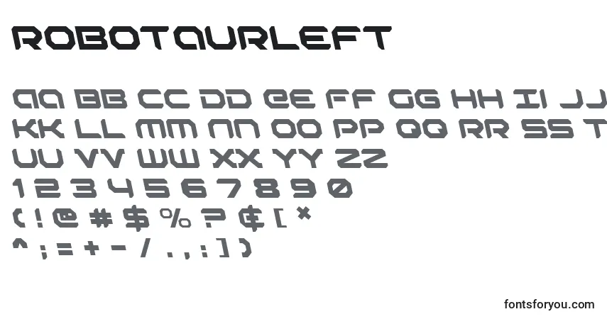 A fonte Robotaurleft (138885) – alfabeto, números, caracteres especiais