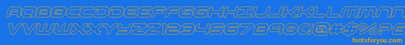 robotauroutital-Schriftart – Orangefarbene Schriften auf blauem Hintergrund