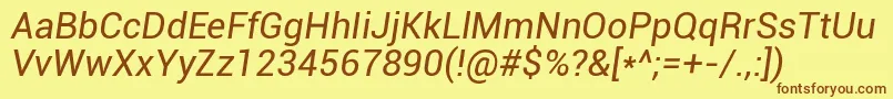 Roboto Italic Font – Brown Fonts on Yellow Background