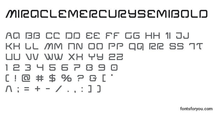 Czcionka Miraclemercurysemibold – alfabet, cyfry, specjalne znaki