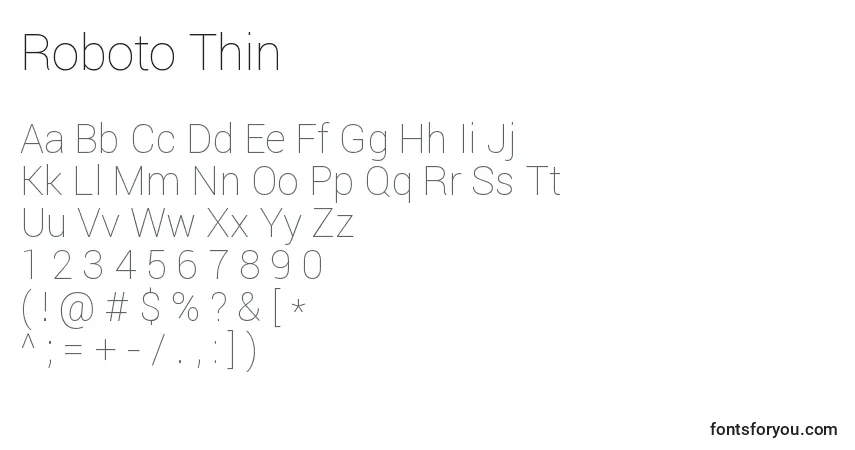 Czcionka Roboto Thin – alfabet, cyfry, specjalne znaki