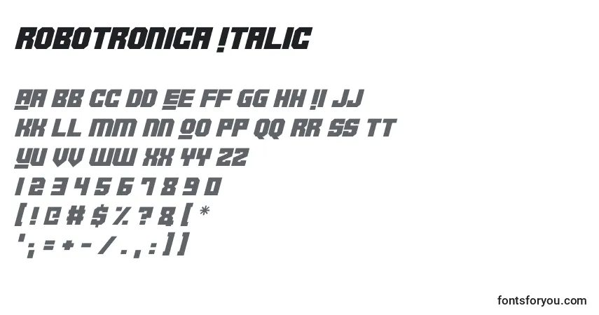 Schriftart Robotronica Italic – Alphabet, Zahlen, spezielle Symbole