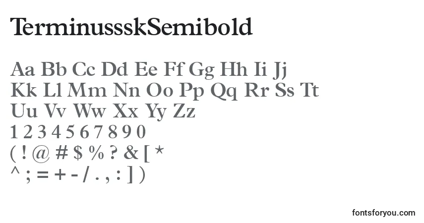 Czcionka TerminussskSemibold – alfabet, cyfry, specjalne znaki