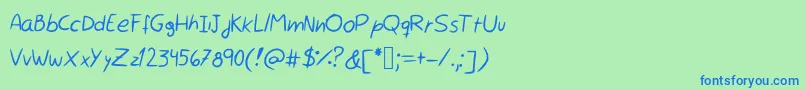 フォントRocchy  s handwriting – 青い文字は緑の背景です。