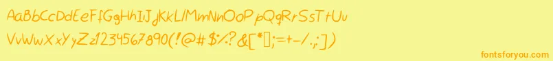 Rocchy  s handwriting-Schriftart – Orangefarbene Schriften auf gelbem Hintergrund