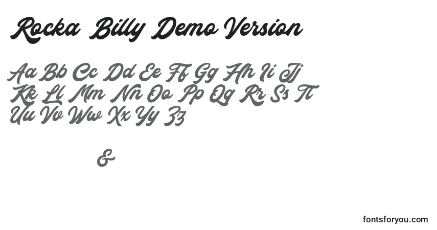A fonte Rocka  Billy Demo Version – alfabeto, números, caracteres especiais
