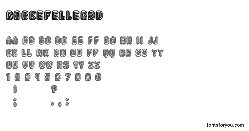 Czcionka Rockefeller3D – alfabet, cyfry, specjalne znaki