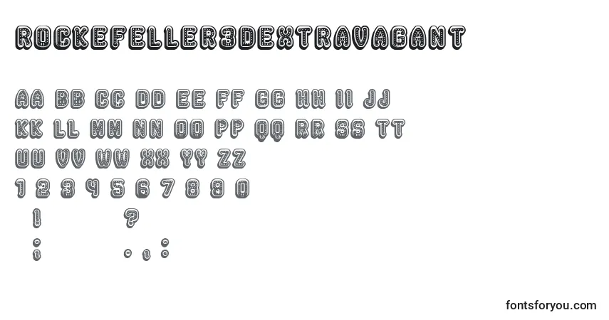 Czcionka Rockefeller3DExtravagant – alfabet, cyfry, specjalne znaki