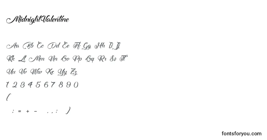 A fonte MidnightValentine – alfabeto, números, caracteres especiais