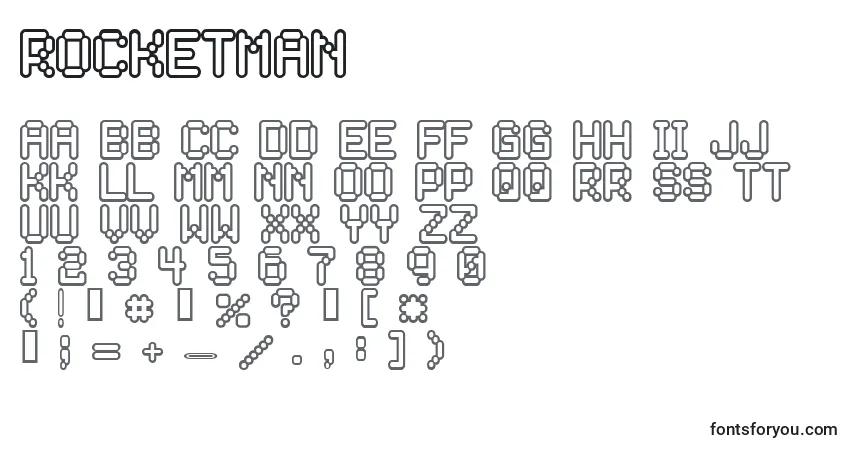 Schriftart ROCKETMAN (138956) – Alphabet, Zahlen, spezielle Symbole