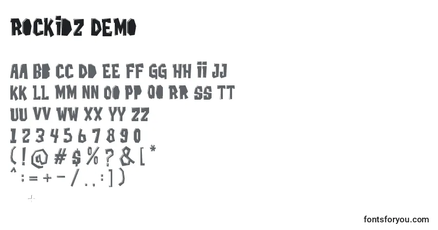 Schriftart Rockidz Demo – Alphabet, Zahlen, spezielle Symbole