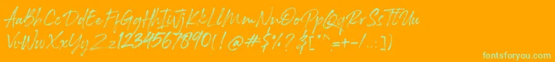 Rockness-Schriftart – Grüne Schriften auf orangefarbenem Hintergrund