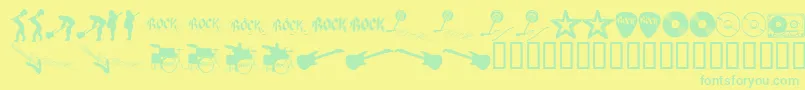 ROCKS   -Schriftart – Grüne Schriften auf gelbem Hintergrund