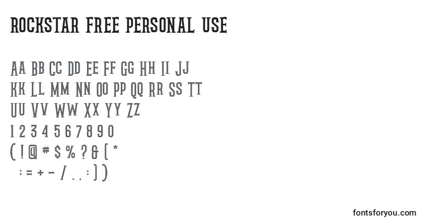 Schriftart Rockstar free personal use – Alphabet, Zahlen, spezielle Symbole