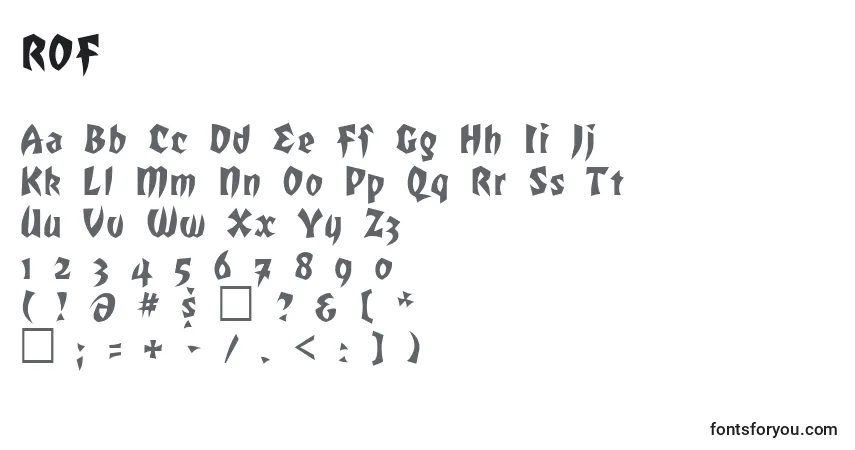 A fonte ROF     – alfabeto, números, caracteres especiais